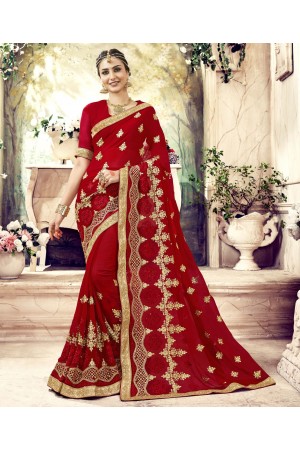 Maroon Georgette Embroidered  Wedding Wear  saree 6801